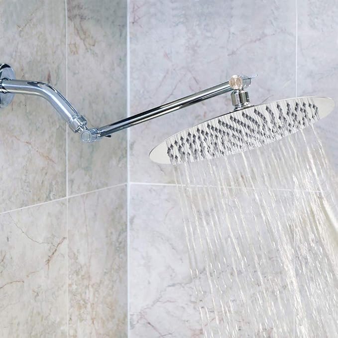 NearMoon Rain Shower Head with 11'' Adjustable Arm, High Pressure Stainless Steel Rainfall Shower, Ultra-Thin Design - Pressure Boosting (12 Inch, Chrome)