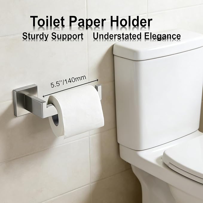 Bathroom Hardware Set 5 Piece Brushed Nickel Bathroom Accessories Set SUS304 Towel Bar Set Includes Towel Bar 24 Inch+Towel Holder+Toilet Paper Holder+Towel Hook (5, Brush Nickel)