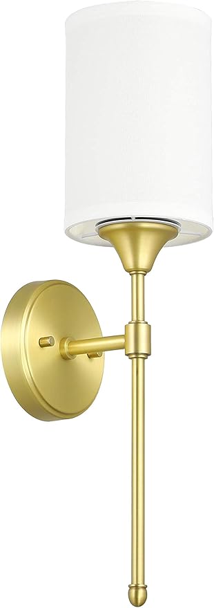 XiNBEi Lighting Wall Sconce Lighting, Vintage 1 Light Bathroom Sconce Vanity Light with Fabric Shade Satin Brass Finish for Corridor Bedroom & Living Room XB-W1260-SB