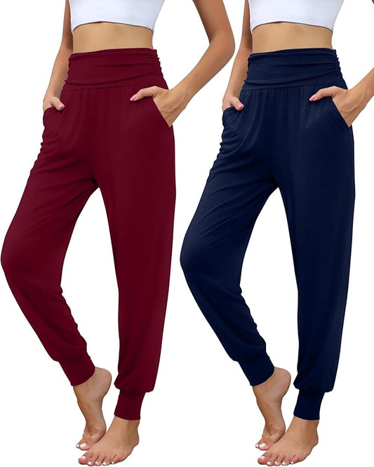 2 Pack Women's Yoga Joggers, Cozy Sweatpants with Pockets Casual Loose Comfy High Waisted Lounge Pants