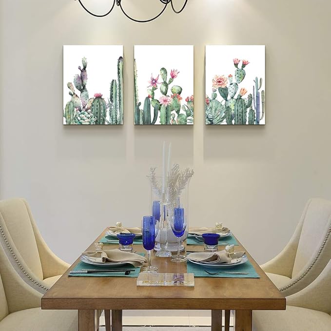 Canvas Wall Art For Living Room Family Wall Decor For Bedroom Kitchen Wall Art Pictures Artwork Prints Green Succulent Cactus Wall Painting Modern Framed Bathroom Home Decorations 12" X 16"3 Piece