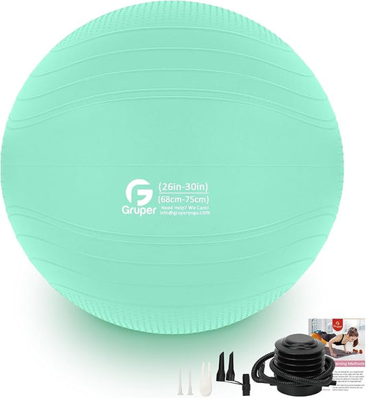 Gruper Yoga Ball, Multiple Sizes Non Slip Exercise Ball for Workout, Birthing, Balance, Stability, Pregnancy, 2200LB Capacity, Anti Burst Chair for Home and Office, Includes Quick Pump & Fitness Guide