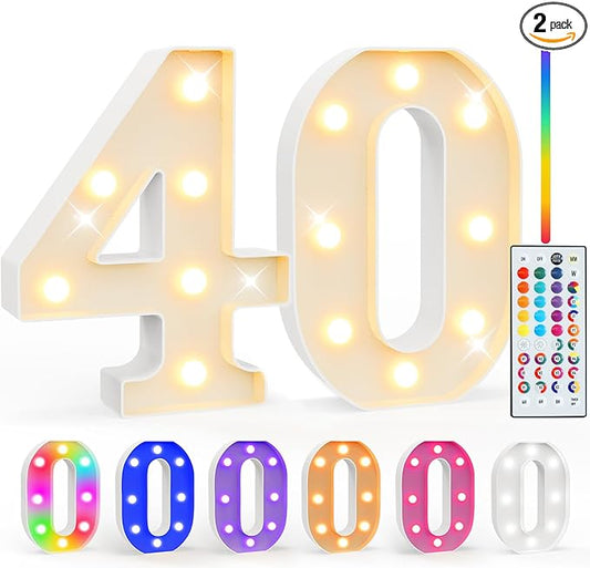 Pooqla 40th Birthday Decorations for Her Him, 35 Colors LED Light Up Numbers with Remote, Multicolor Marquee Numbers 40 Sign for Party Wedding Anniversary Decor 40th Birthday Gift, Number 40