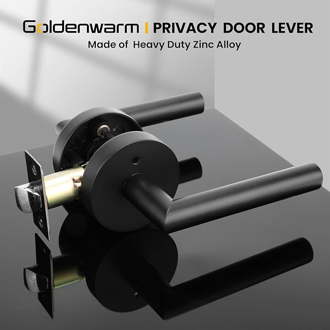 Goldenwarm Black Door Handles Interior, Privacy Matte Black Interior Door Handles, Heavy Duty Zinc Alloy Black Door Lever for Bedroom and Bathroom (1 Pack)