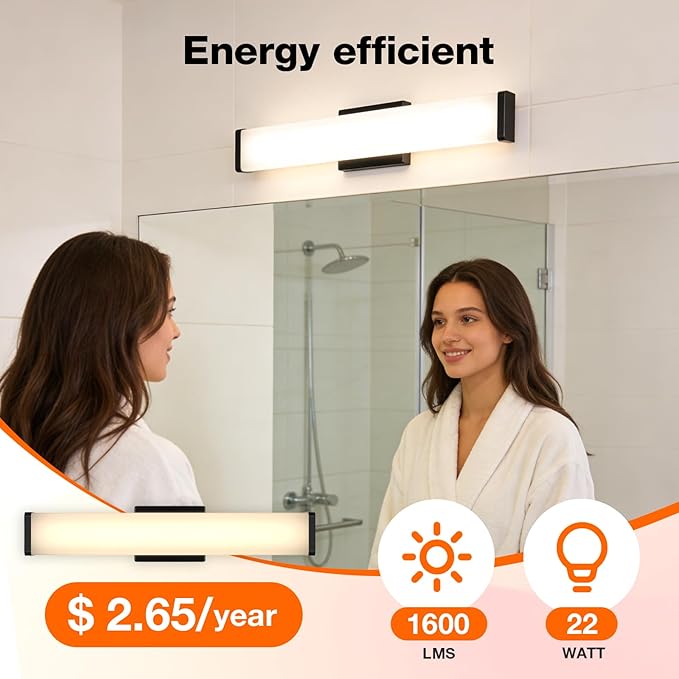 LEDVANCE Sylvania 24" Modern Vanity Lights for Bathroom, 22W, 5 Temperature Select (2700K/3000K/3500K/4000K/6000K), Dimmable, Square Shape, Black, with Accessories - 1 Pack (66556)
