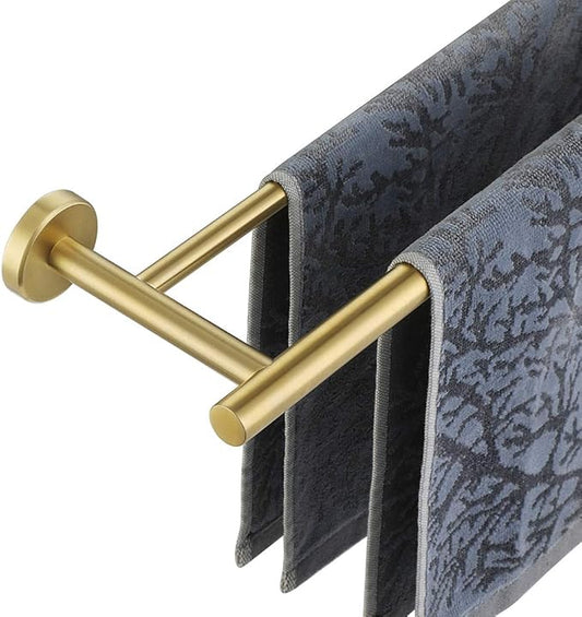 JQK Double Towel Bar 27 Inch, Brass Gold Useable Length 24 Inch 304 Stainless Steel Thicken 0.8mm Bath Towel Rack for Bathroom, Towel Holder Wall Mount, TB100L24-BG