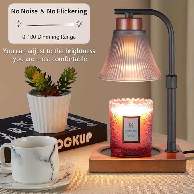 mocosa Candle Warmer Lamp, Dimmable Electric Candle Warmer, Adjustable Height Wax Melt Warmer for Scented Wax & Jar Candles, Gifts for Mom, Home Décor(Square Base)