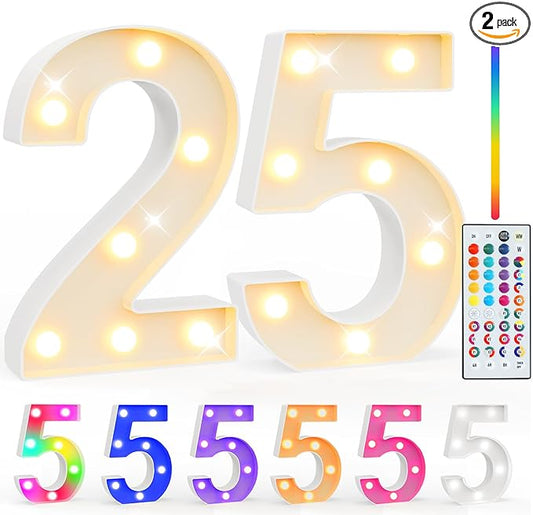 Pooqla 25th Birthday Decorations for Her Him, 35 Colors LED Light Up Numbers with Remote, Multicolor Marquee Numbers for Party Backdrop 25th Anniversary Decor Birthday Gifts for Women, Number 25