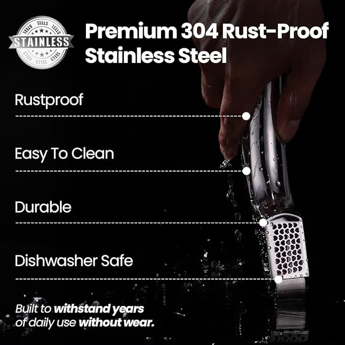 No Peeling Required Garlic Press Stainless Steel with Two Detachable Handles for Coarse&Fine Mincing-Premium Garlic Mincer Tool, Easy to Clean, Dishwasher Safe Garlic Crusher with Lifetime Replacement