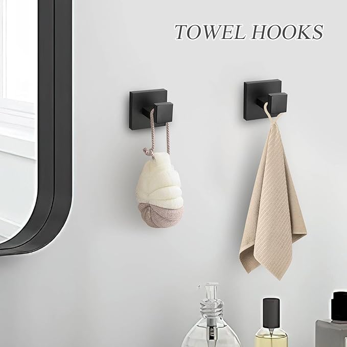 Bathroom Towel Bar Holder Sets Matte Black 5-Piece Bathroom Hardware Set Stainless Steel Bath Accessories Kit. Wall Mounted,23.6 Inch