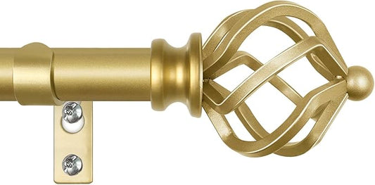 KAMANINA Curtain Rods for Windows 66 to 120 Inch, 3/4 Inch Gold Curtain Rod 32 to 115 Inches (2.6-9.6ft) Splicing Adjustable Single Drapery Rod with Twisted Cage End