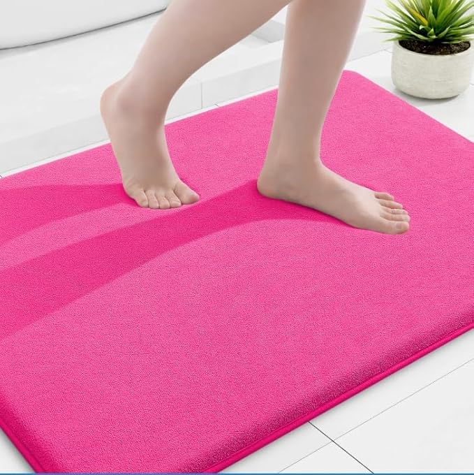 Smiry Memory Foam Bath Mat 36x24, Extra Soft and Absorbent Bathroom Mats, Non Slip Washable Carpet for Floor, Shower and Tub, Deep Pink
