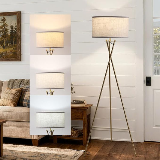 Modern Tripod Floor Lamp, Mid Century Reading Standing Lamp with 3 Color Temperatures and Foot Switch, Modern Night Light for Living Room, Bedroom, Office Décor, Gold