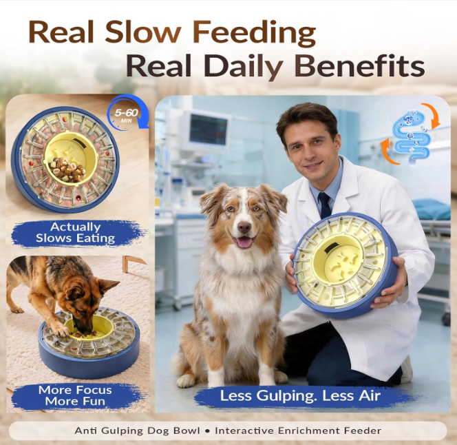 Interactive Slow Feeder Puzzle Bowl for Dogs – Adjustable Treat Dispensing Toy