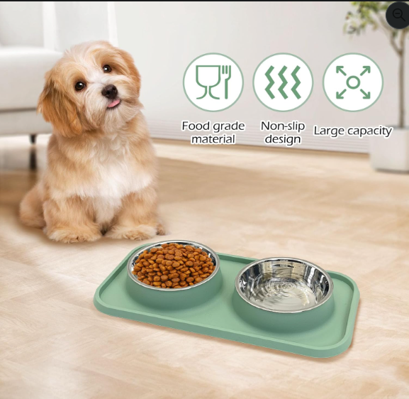 Stainless Steel Double Pet Bowl Set