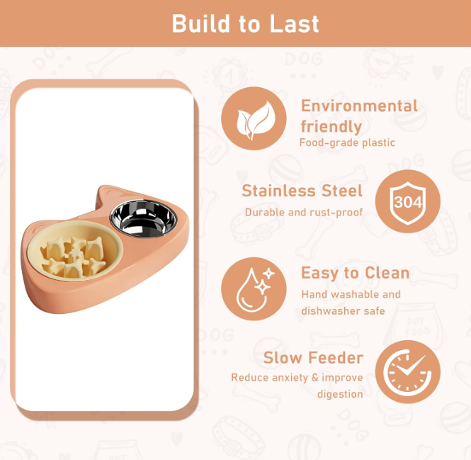 Slow Feeder Dog Bowl Set with Stainless Steel Bowl