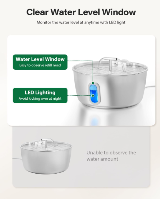 Stainless Steel Cat Water Fountain – 3.2L