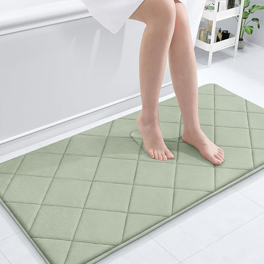 OLANLY Memory Foam Bath Mat 44x24, Ultra Soft and Absorbent Bathroom Rugs, Machine Washable, Comfortable Bath Carpet for Bathroom Floor, Tub and Shower, Sage Green