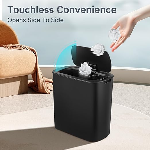 Touchless Motion Sensor Trash Can – Slim Automatic Bathroom Garbage Bin with Lid (2.6 Gallon)
