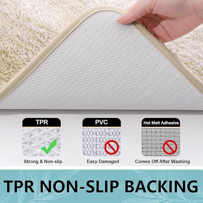 Arotive Microfiber Bathroom Rugs, Shaggy Soft and Absorbent Bath Rug, Non-Slip, Thick Plush Machine Washable Dry Bath Mats for Bathroom, Tub and Shower, 44x24, Light Beige, Rectangular