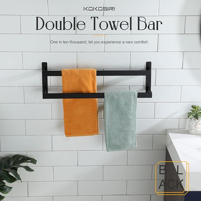 KOKOSIRI Towel Bars Black Bath Towel Holders 24-Inch Bathroom 2-Tiers Ladder Towel Rails Wall Mounted Towels Shelves Rack Stainless Steel, B5008BK-L24