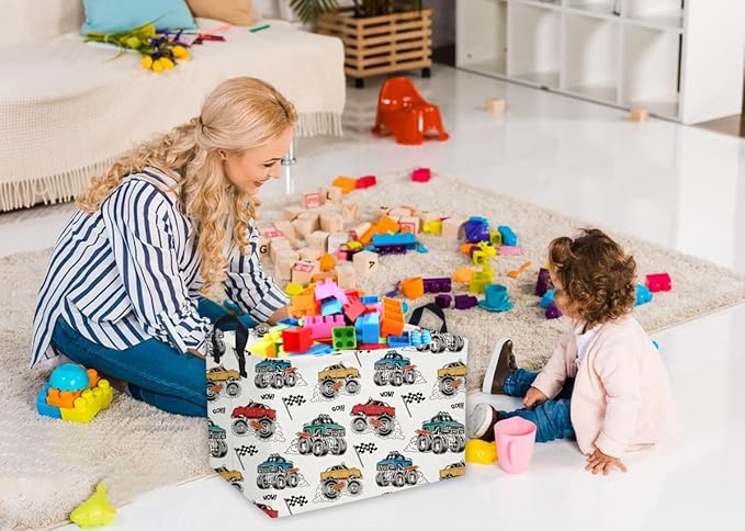 Kids Storage Basket – Monster Truck Toy Organizer
