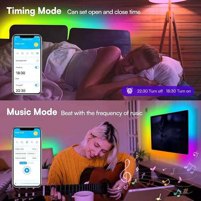GUPUP 16.4ft COB RGB Smart IC LED Strip Lights,Addressable Color Chasing Strip Light, 24V 2880 LEDs Multicolor Flexible Tape Lighting Kit with APP Control &Music Mode, for TV,Bedroom,Party Decoration