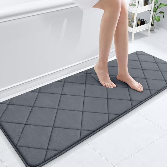 OLANLY Memory Foam Bath Mat 59x20, Ultra Soft and Absorbent Bathroom Rugs, Machine Washable, Comfortable Bath Carpet for Bathroom Floor, Tub and Shower, Dark Grey