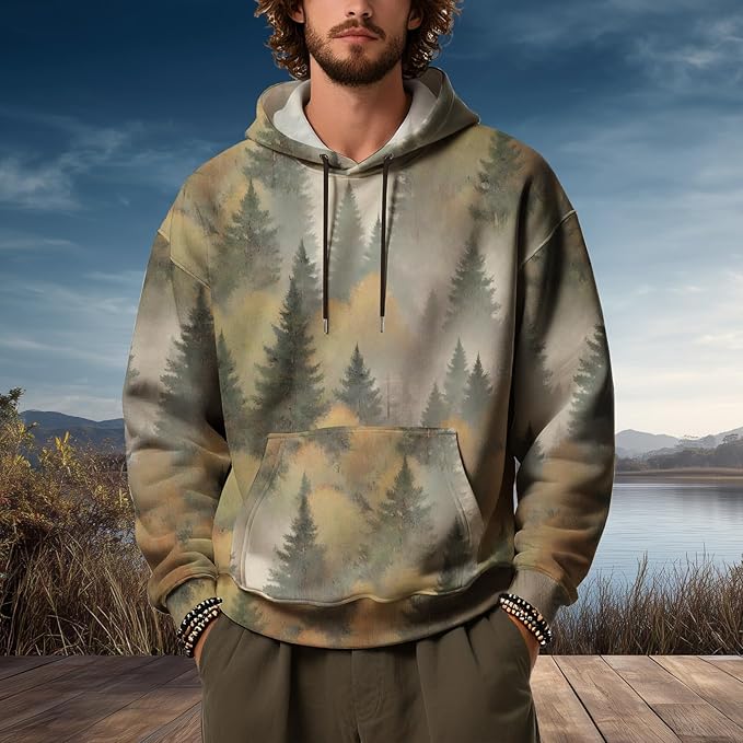 Mens Camo Hoodies Maple Leaf Graphic Camouflage Pullover Sweatshirts Hooded Fleece Casual Hunting Fall Outfits
