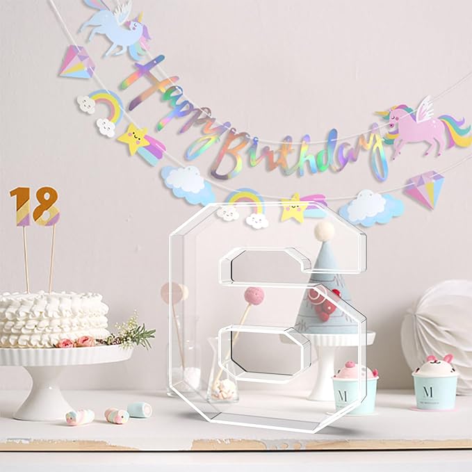 13.8" Acrylic Number Charcuterie Tray, Fillable Number Charcuterie Box for Food, Reusable Serving Cake Candy Dish Display Tray for Birthday Anniversary Party Decoration (Square Number 6)