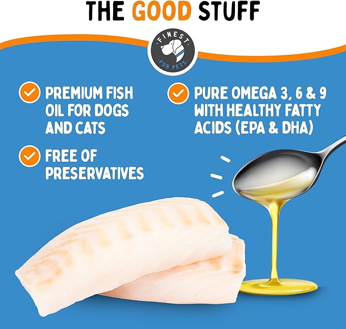 Omega 3 Fish Oil for Dogs & Cats. 100% Natural Wild Caught EPA & DHA Fatty Acids Supplement for Joints, Skin & Coat, Itching, Shedding & Immune Health. Stronger Than Salmon Oil, Omegease 16 oz
