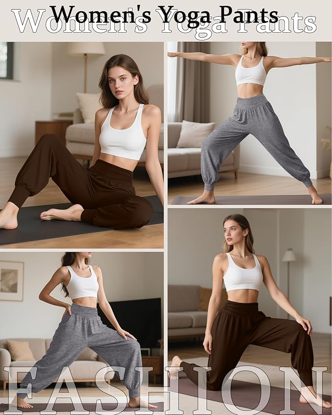 2 Pack Women's Yoga Joggers, Cozy Sweatpants with Pockets Casual Loose Comfy High Waisted Lounge Pants