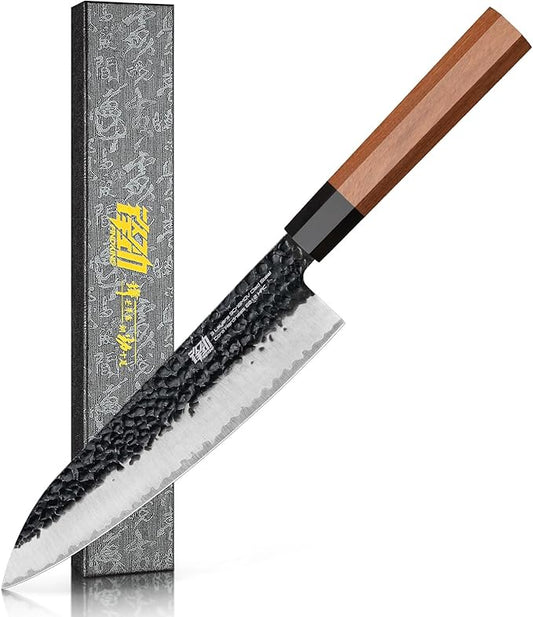 FINDKING Dynasty Series Japanese Chef Knife, Professional Kitchen Knife, 9Cr18MoV High Carbon Steel Blade, African Rosewood Octagonal Handle, Sharp, for Meat Cutting, 8 Inches