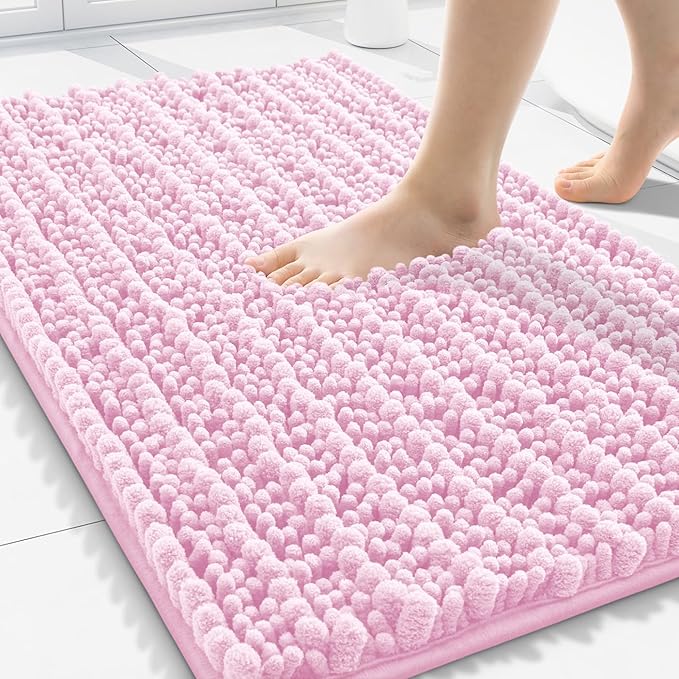 Smiry Bathroom Rugs Mat 30x20, Extra Soft Absorbent Chenille Bath Rugs, Non Slip Rubber Backing Machine Washable Quick Dry Bath Mats for Bathroom Floor, Tub, Shower, Home Decor Accessories, Pink