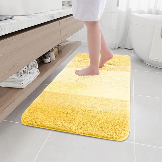 Arotive Microfiber Bathroom Rugs, Shaggy Soft and Absorbent Bath Rug, Non-Slip, Thick Plush Machine Washable Dry Bath Mats for Bathroom, Tub and Shower, 44x24, Yellow, Rectangular