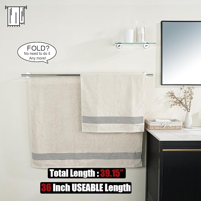JQK Double Bath Towel Bar, 39 Inch 304 Stainless Steel Thicken 1mm Towel Rack for Bathroom, Bath Towel Holder Polished Chrome Wall Mount, Useable Length 36 Inch, TB100L36-CH
