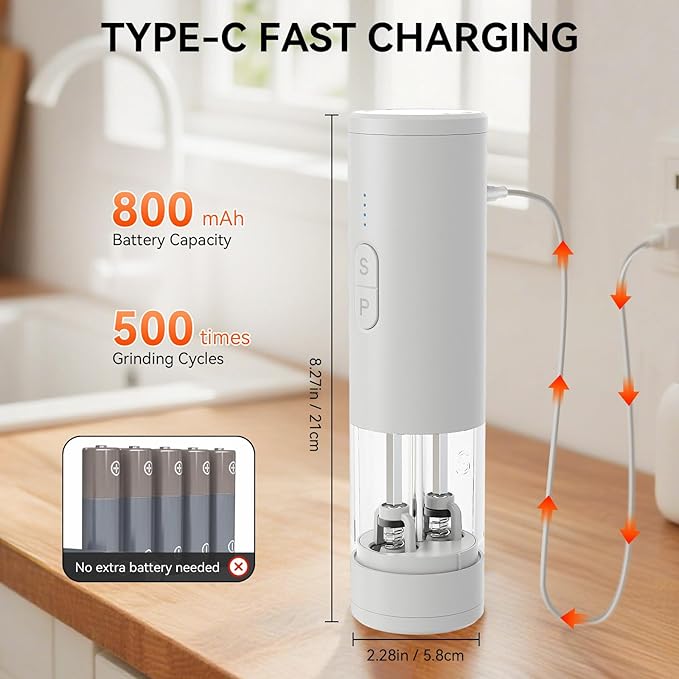 Electric Salt & Pepper Grinder Set – USB Rechargeable Automatic Spice Mill (2-in-1)