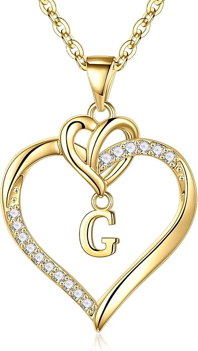 STORUP Christmas Gifts for Women Teen Girls - Heart Initial Necklaces for Women Girls, 14K-Gold-Plated Cubic Zirconia Initial A-Z Pendant Dainty Heart Necklaces for Teen Girl Jewelry Birthday Gifts