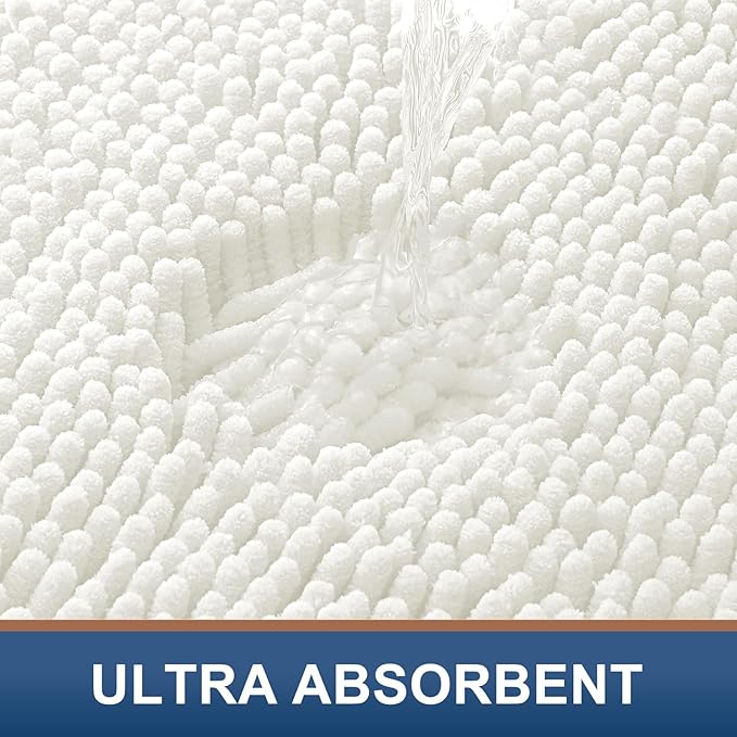 Smiry Luxury Chenille Bathroom Rugs 50x30, Extra Soft and Absorbent Shaggy Bath Mat, Machine Washable, Non-Slip Plush Carpet Runner for Tub, Shower, and Floor, Home Decor Accessories, Ivory