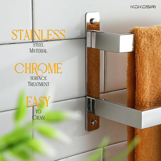 KOKOSIRI Towel Bars Hand Towel Holders 16 Inches Chrome Bathroom 2-Tiers Ladder Towel Rails Wall Mounted Towels Shelves Rack Polished Stainless Steel, B5008CH-L16