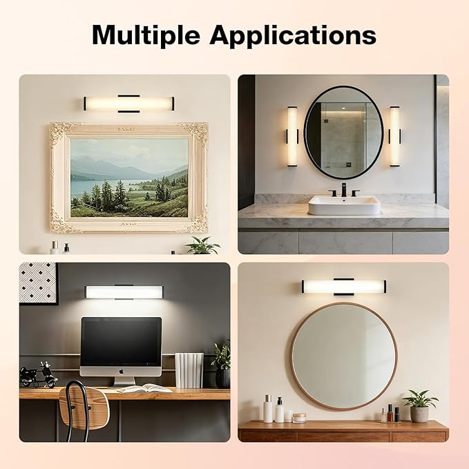 LEDVANCE Sylvania 24" Modern Vanity Lights for Bathroom, 22W, 5 Temperature Select (2700K/3000K/3500K/4000K/6000K), Dimmable, Square Shape, Black, with Accessories - 1 Pack (66556)