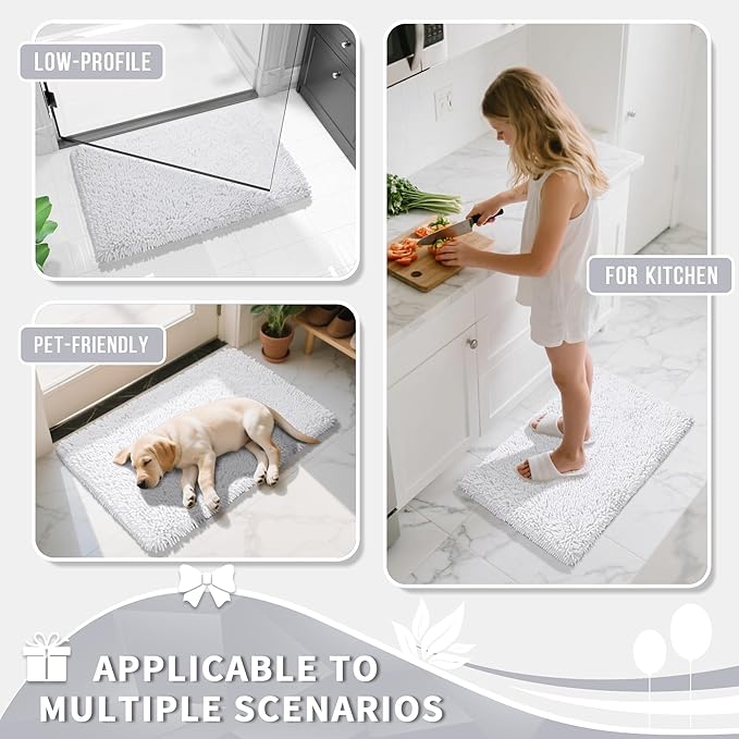 Yimobra Large Bathroom Rug Non Slip 36x24 Inch, Extra Thick Soft Absorbent Chenille Bath Mat, Machine Washable Quick Dry Bath Rugs for Bathroom Floor, Tub and Shower, Home Decor Accessories, White