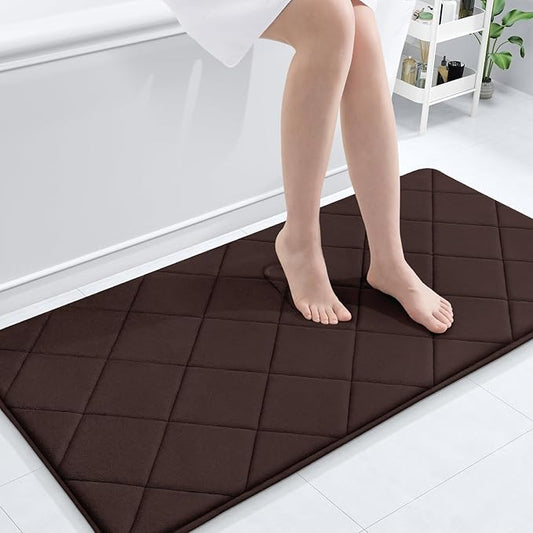 OLANLY Memory Foam Bath Mat 44x24, Ultra Soft and Absorbent Bathroom Rugs, Machine Washable, Comfortable Bath Carpet for Bathroom Floor, Tub and Shower, Brown