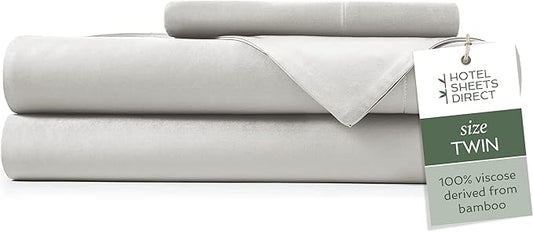 Hotel Sheets Direct 3 Piece Bed Sheet Set Twin Size, 100% Viscose Derived from Bamboo Sheets Set with 1 Pillowcase, Cooling & Breathable Luxury Bedding, Moisture-Wicking & Silky Soft, Light Gray