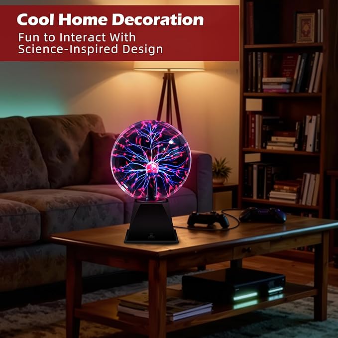 Flashmen Plasma Ball Lamp 6 inch Science Gift Touch & Sound Sensitive Plasma Globe for Bedroom Decor Lamp Novelty Present (Purple)