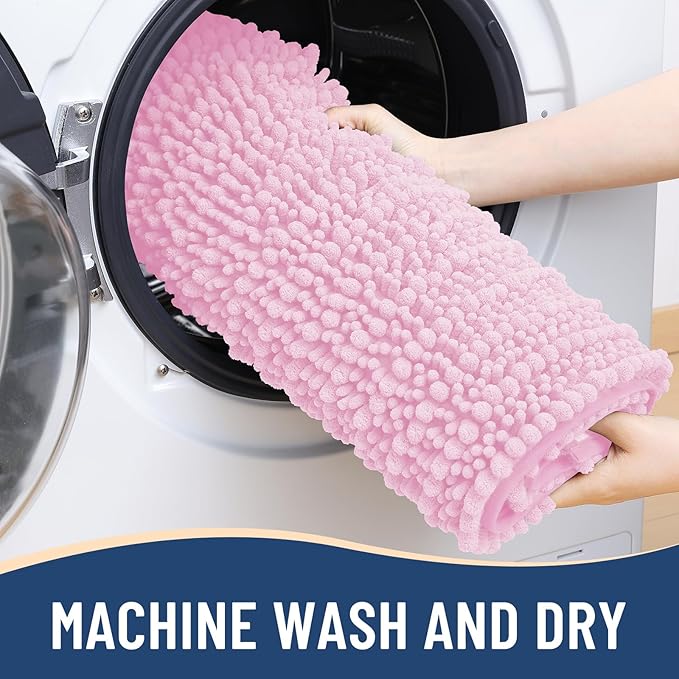 Arotive Luxury Chenille Bathroom Rug Mat, Extra Soft Thick Absorbent Shaggy Bath Rugs, Non-Slip Machine Wash Dry, Plush Bath Mats for Bathroom, Shower and Tub, 70x24, Pink
