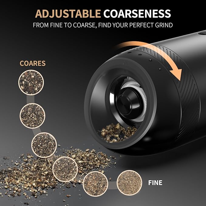 Gravity Automatic Electric Salt and Pepper Grinder Sets with LED Light, Fast Charging, 6 Coarseness, 176ml Capacity