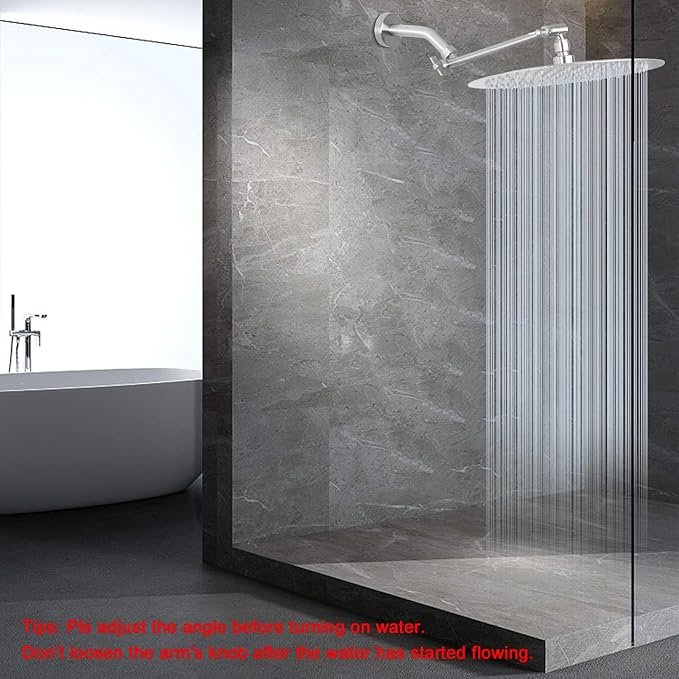 NearMoon Rain Shower Head with 11'' Adjustable Arm, High Pressure Stainless Steel Rainfall Shower, Ultra-Thin Design- Pressure Boosting (12 Inch, Nickel)