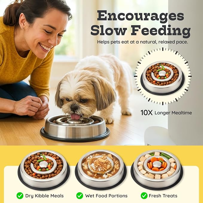Stainless Steel Slow Feeder Dog Bowl