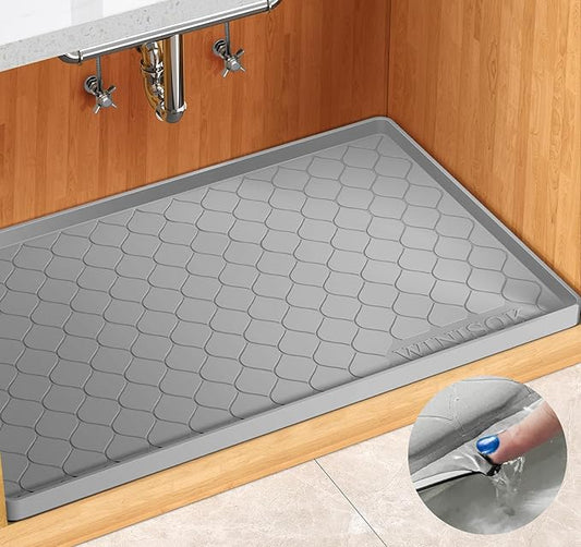 Silicone Under Sink Mat 25" x 22", kitchen Essentials and Gadgets, Shelf liner and Cabinet Protector, Home Organizers and Storage, Waterproof Bathroom Tray